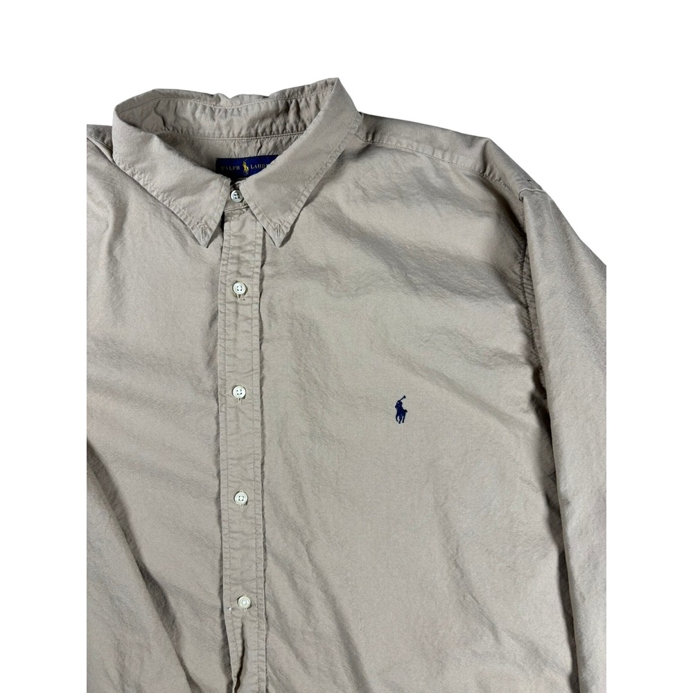 Polo Ralph Lauren Mens 3XLT Tan Khaki Cotton Button Down Shirt Long Sleeve Pony
